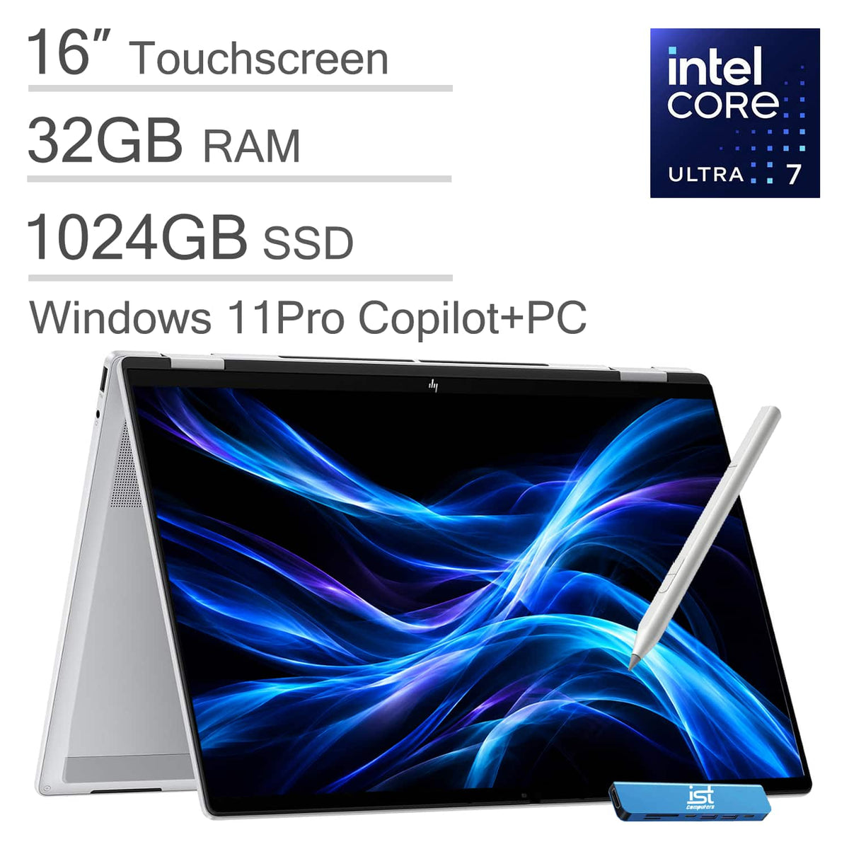 HP - Upgraded - OmniBook 7 Flip 2-in-1 16" WUXGA Touch Laptop - Copilot+PC - Intel Core Ultra 7 258V - 32GB RAM - 1TB SSD - Win 11Pro - Glacier silver