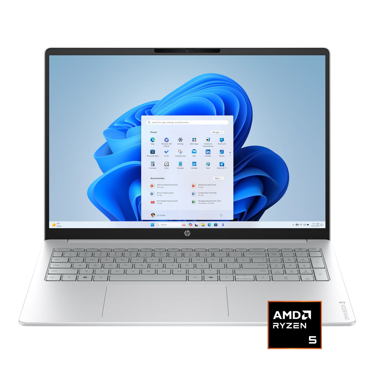 HP - OmniBook 3 - 16" 2K Touchscreen Laptop - AMD Ryzen 5 40 - 16GB Memory - 256GB SSD - Glacier Silver