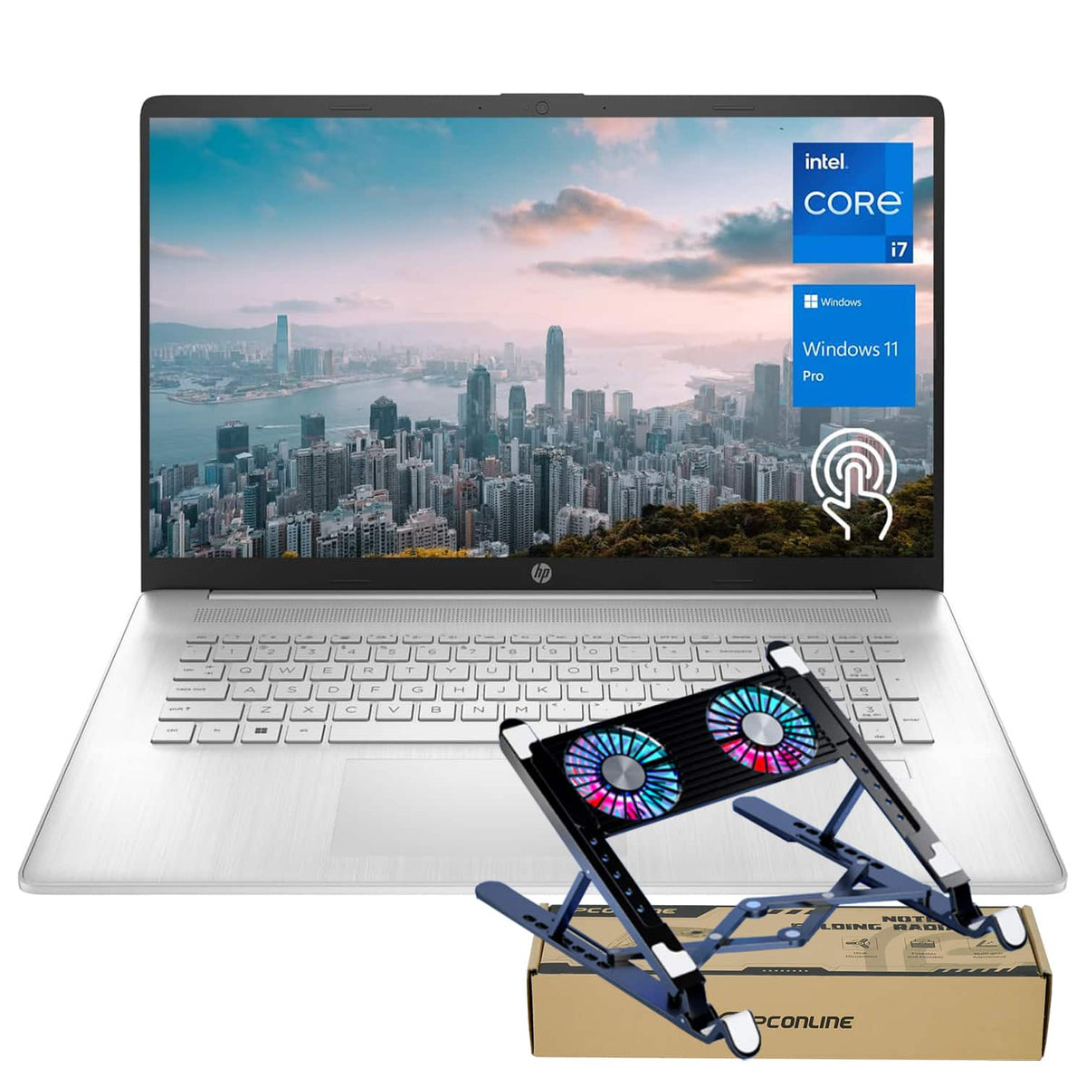 HP - Upgraded - 17.3" HD+ Touchscreen Laptop - Intel Core i7-1355U - 32GB RAM - 2TB SSD - FP Reader & Backlit KB - PCO Laptop Cooler - Silver