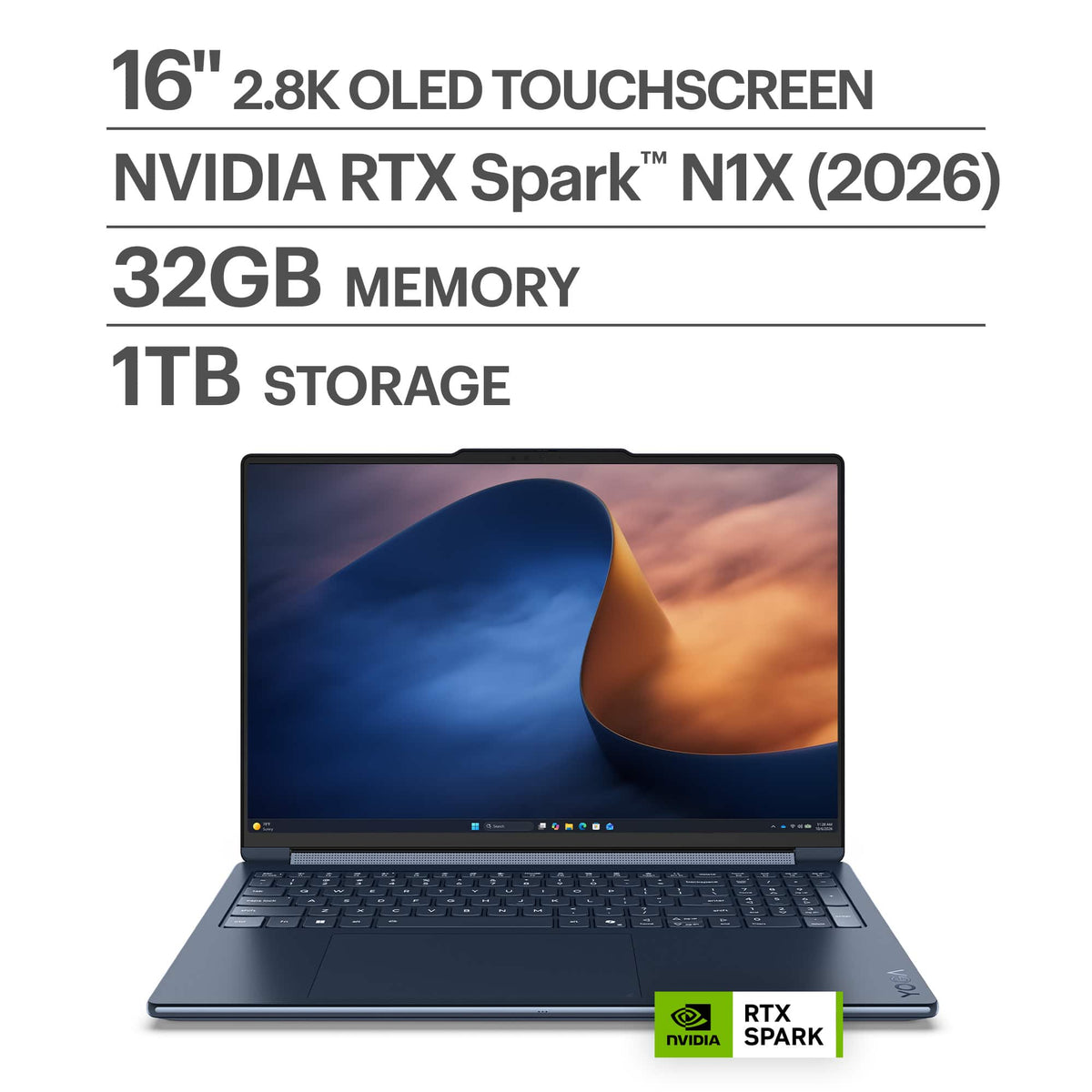Lenovo - Yoga 9n 2-in-1 16" 3K OLED Touchscreen Laptop - NVIDIA RTX Spark N1X 18-Core (2026) - 32GB Memory - 1TB Storage - Cosmic Blue