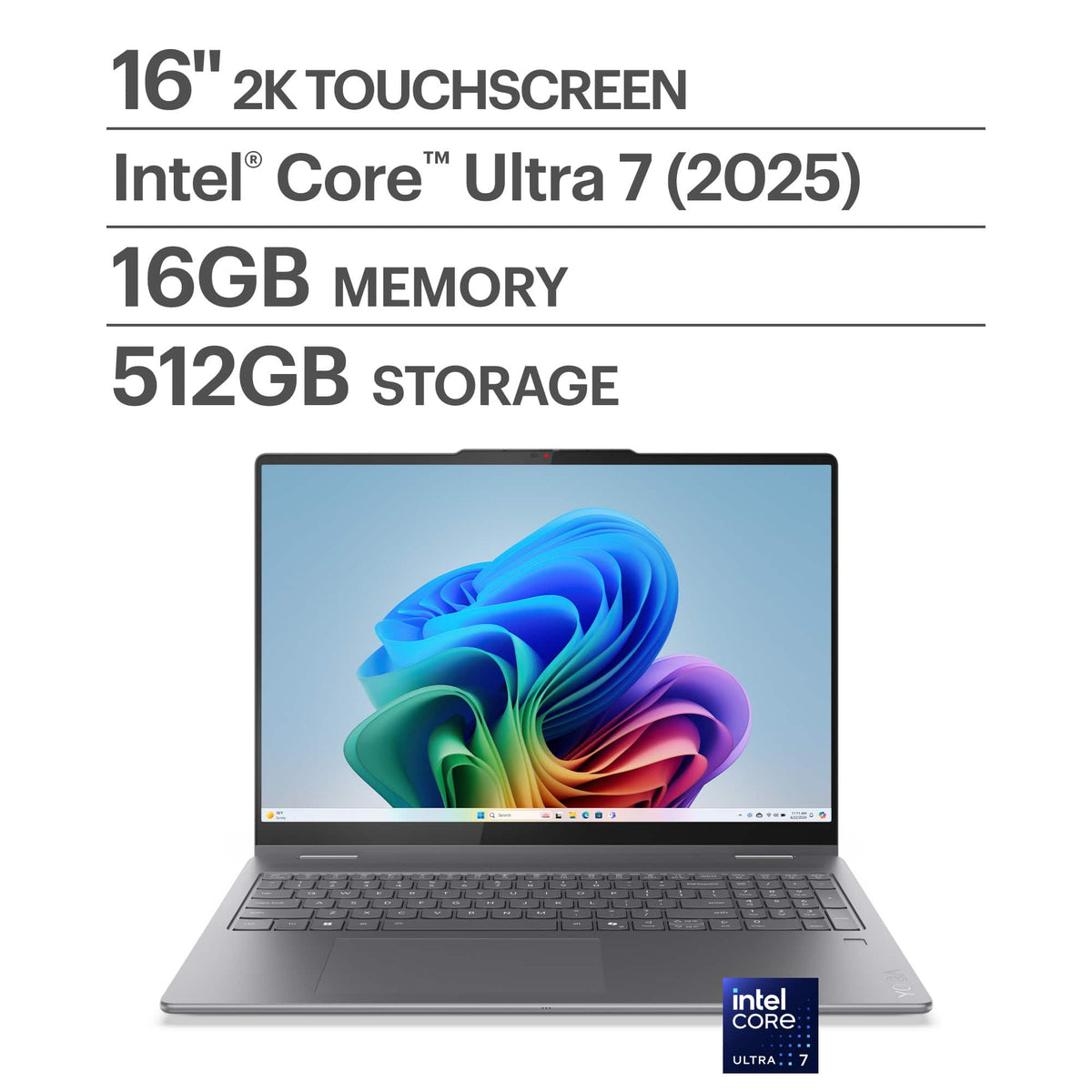 Lenovo - Yoga 7i 2-in-1 16" 2K Touchscreen Laptop - Core Ultra 7 Processor 256V 2024 - 16GB Memory - 512GB Storage- Copilot+ PC - Luna Grey