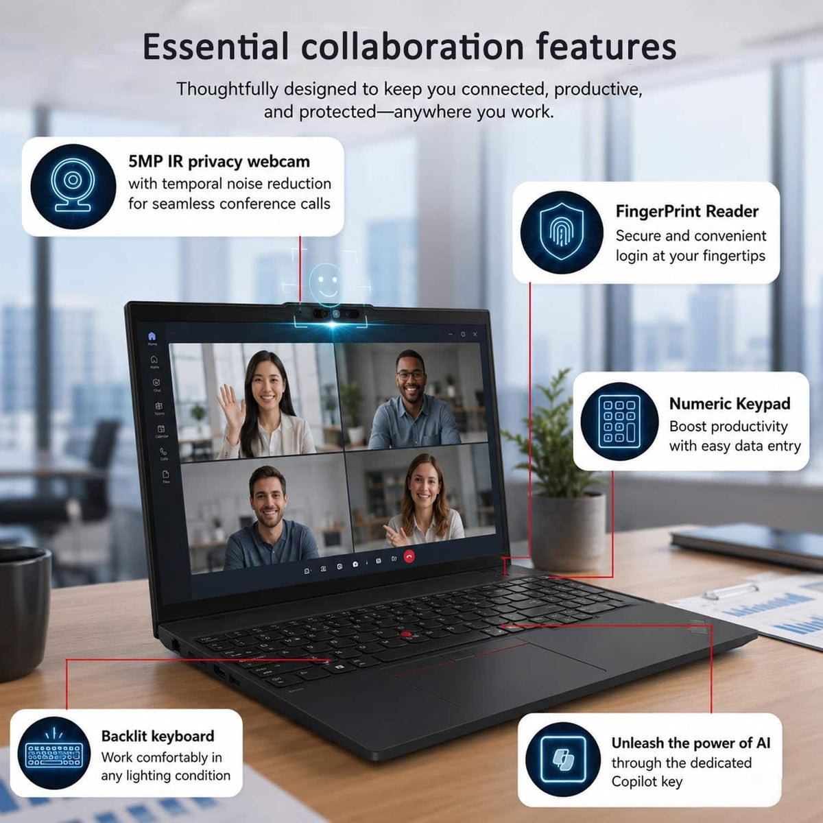 Lenovo - Upgraded - ThinkPad L16 16" FHD+ Touchscreen Laptop - Business AI PC - Intel Core Ultra 7 255U 2025 - 32GB RAM - 1TB SSD - Win11Pro - Jet Black