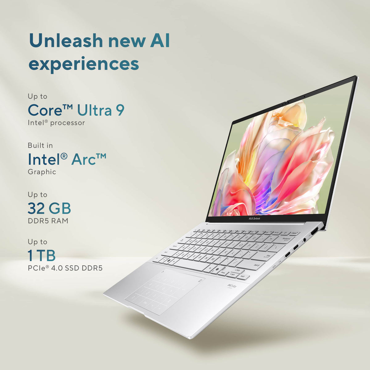 ASUS - Zenbook 14 14" 3K OLED Touch Screen Laptop - Intel Core Ultra 9 285H - 32GB RAM - 1TB SSD - Foggy Silver