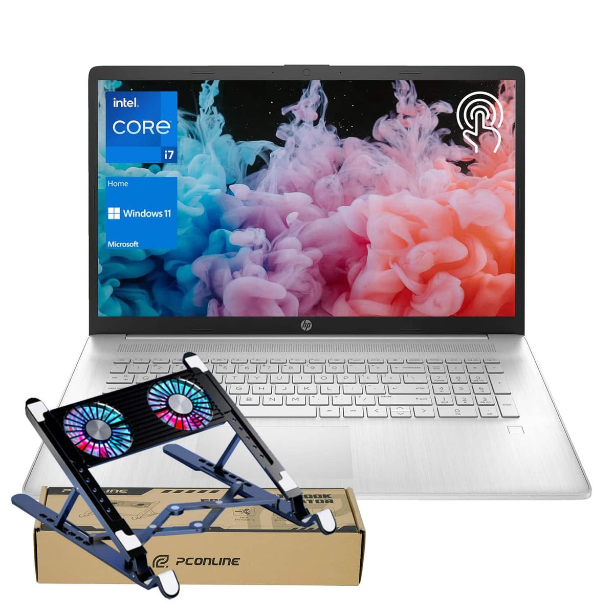 HP - Upgraded - 17.3'' Touchscreen Laptop - Intel Core i7-1355U - 64GB RAM - 2TB SSD - FP Reader & Backlit KB - With PCO Laptop Cooler - Silver