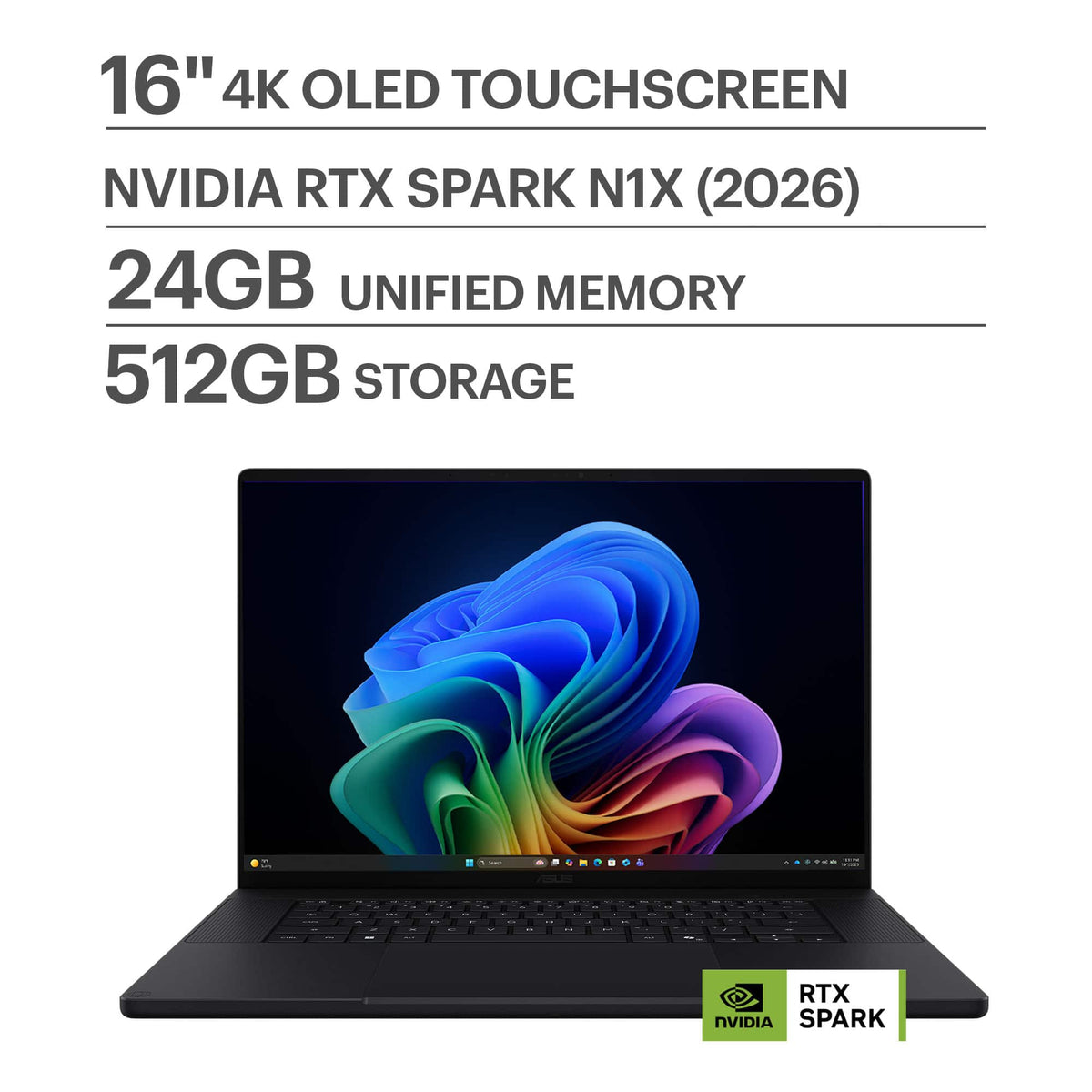 ASUS - ProArt P16 16" 4K OLED Touchscreen Laptop - NVIDIA RTX Spark N1X 18-Core (2026) - 24GB Memory - 512GB Storage - Nano Black