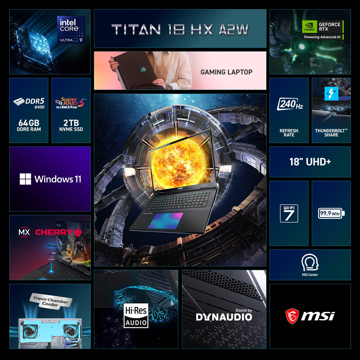 MSI - Titan 18 HX AI 18” UHD+ Gaming Laptop - Intel Core Ultra 9 290HX Plus 2026 - RTX 5090 - 64GB RAM - 4TB - Core Black