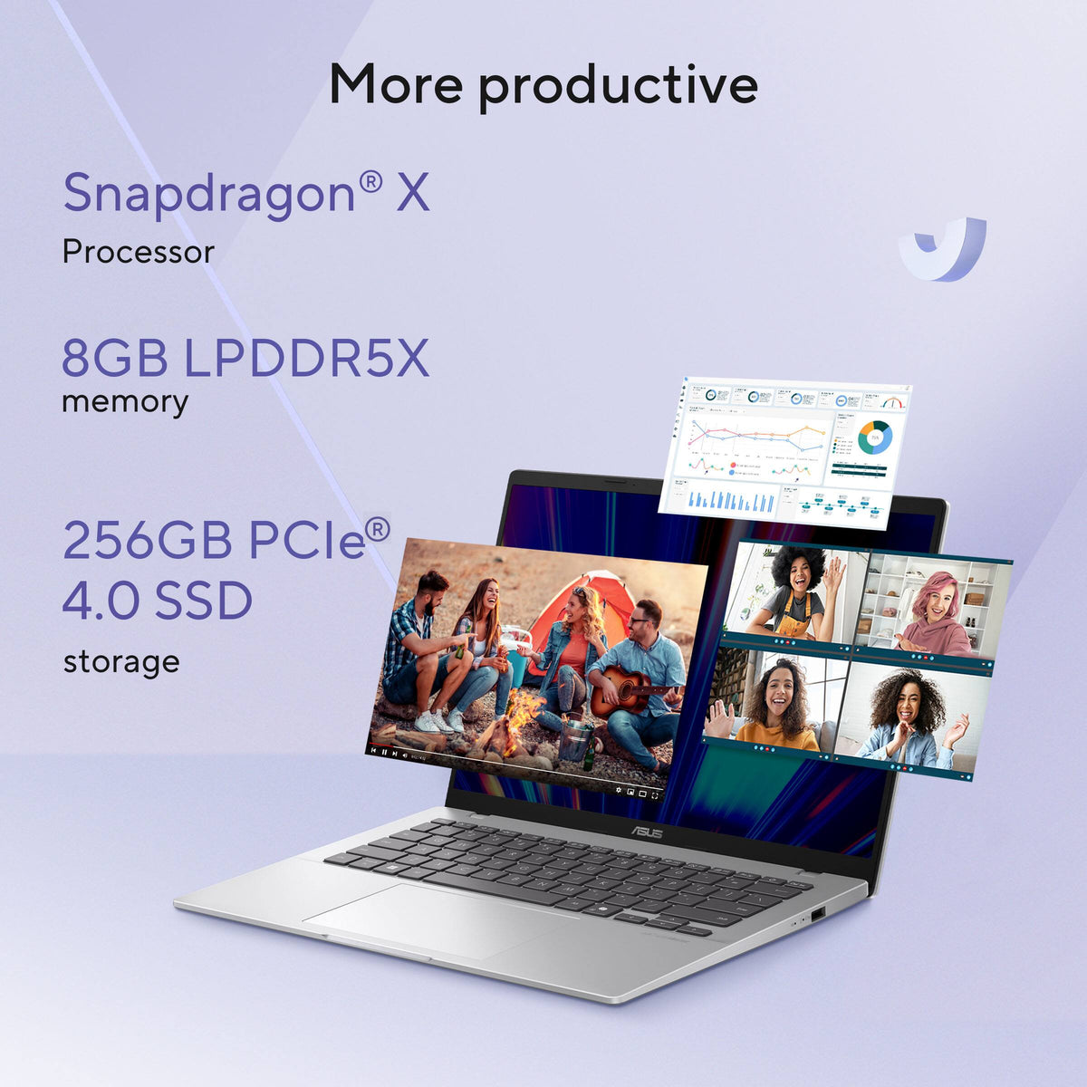 ASUS - Vivobook 14 14" 2K Laptop - Snapdragon X1-26-100 (2026) - 8GB Memory - 256GB Storage - Cool Silver
