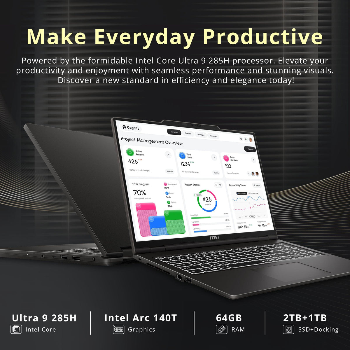 MSI - Upgraded - Venture 16" OLED Touch AI Laptop,Intel Ultra 9 285H,64GB DDR5,2TB SSD+1TB Dock,Intel Arc 140T,Backlit,Win 11 Pro - Solid Gray