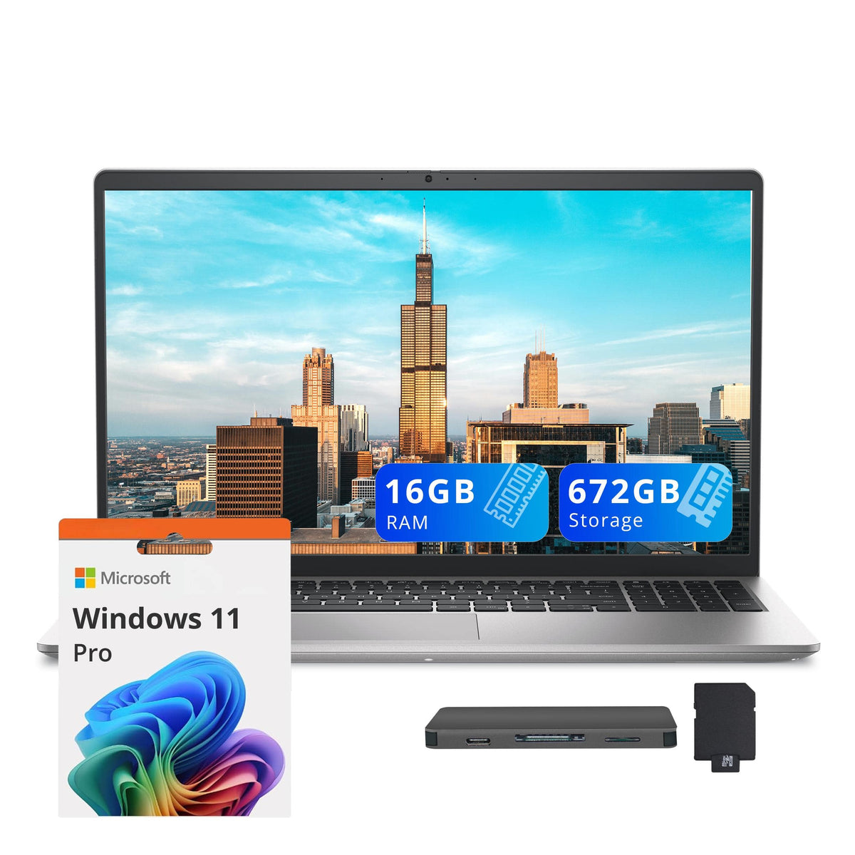Dell - Upgraded - 15 15.6" FHD Display Laptop,Intel Core i7-1355U,16GB RAM,512GB SSD+160GB Docking Station,Win 11 Pro - Silver