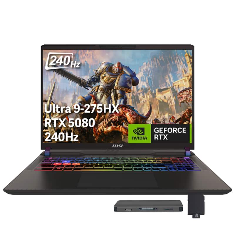 MSI - Upgraded - Vector 16" 240Hz QHD+ Gaming Laptop,Intel Ultra 9-275HX,GeForce RTX 5080,32GB RAM,1TB SSD+1TB Dock Set,Win 11 - Gray