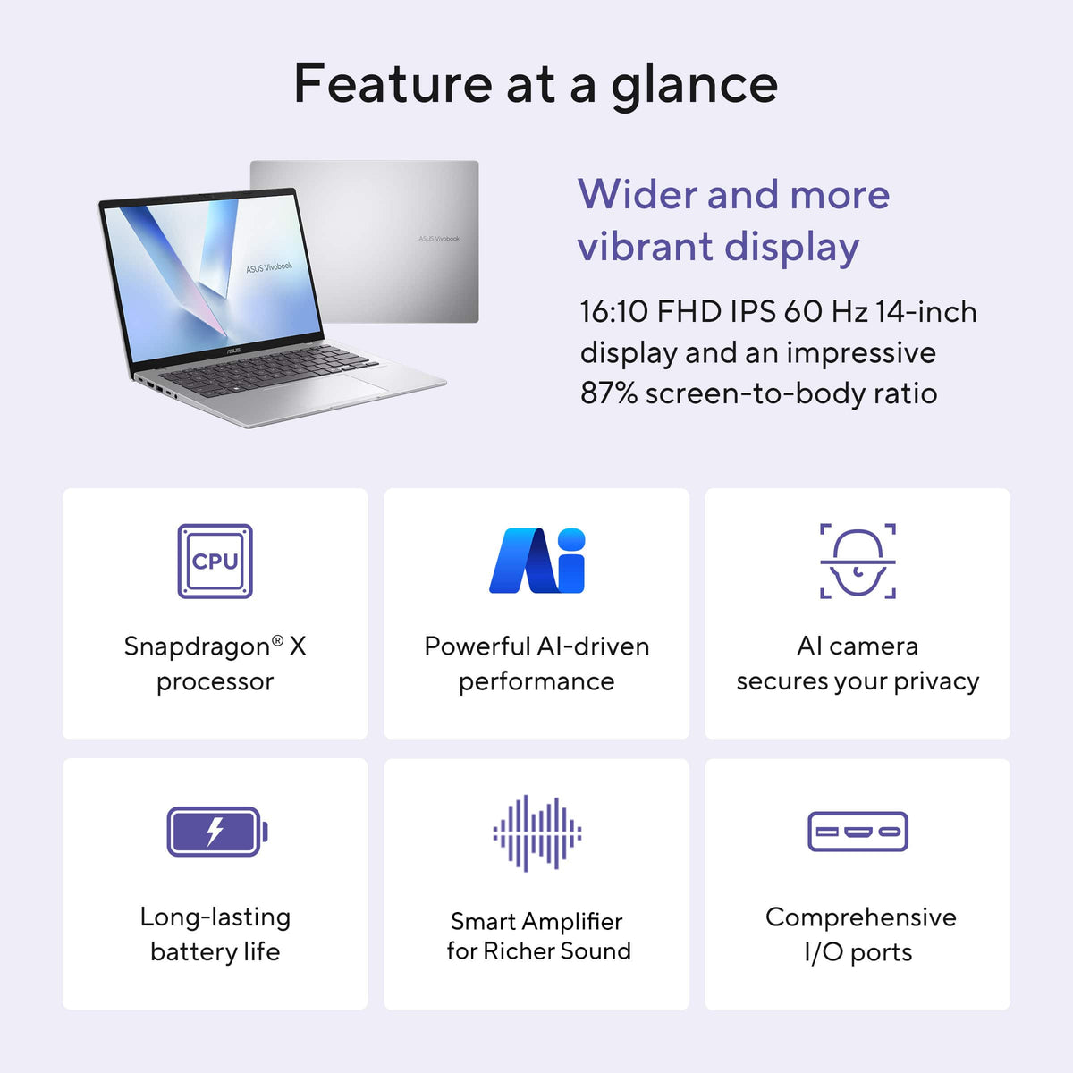 ASUS - Vivobook 14 14" 2K Laptop - Snapdragon X1-26-100 (2026) - 8GB Memory - 256GB Storage - Cool Silver