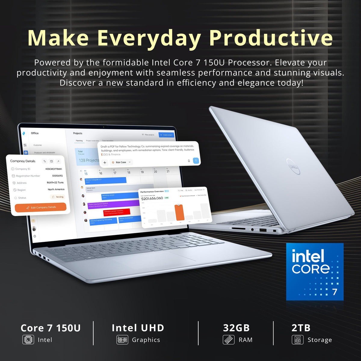 Dell - Upgraded - 16 16" FHD+ Touchscreen Laptop,Intel Core 7 150U,32GB RAM,1TB SSD+1TB Dock Set,Backlit,Fingerprint,Win 11 Pro - Blue