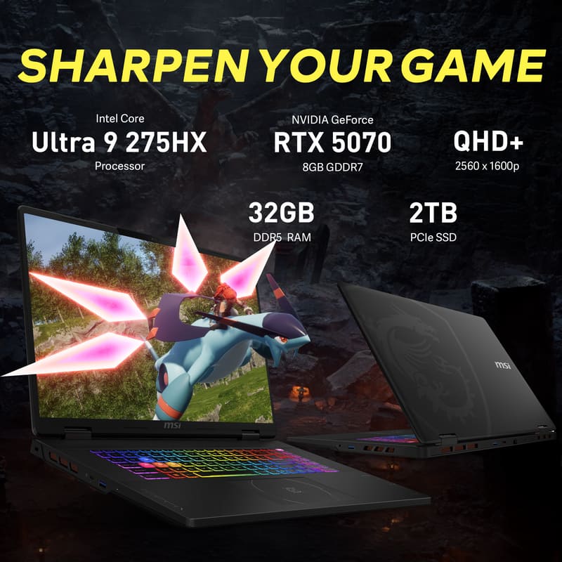 MSI - Upgraded - Crosshair 18" 240Hz Gaming Laptop,Intel Ultra 9 275HX,GeForce RTX 5070,32GB RAM,2TB SSD+1TB Dock Set,Win 11 - Black