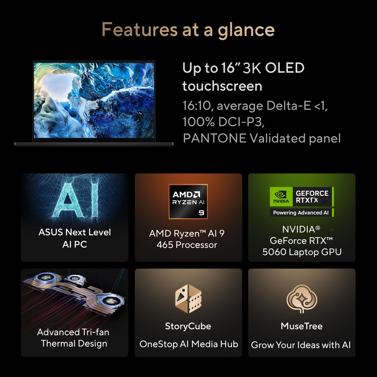 ASUS - ProArt P16 16" 3K OLED Touchscreen Laptop - AMD Ryzen AI 9 465 (2026) - NVIDIA RTX 5060 - 32GB Memory - 512GB Storage - Nano Black
