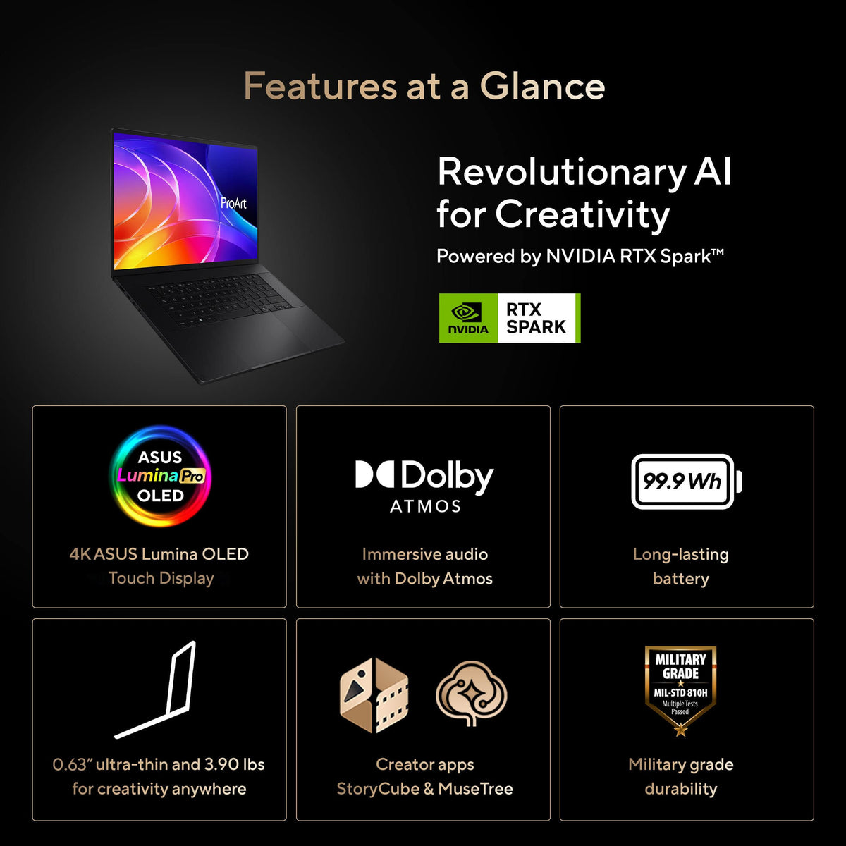 ASUS - ProArt P16 16" 4K OLED Touchscreen Laptop - NVIDIA RTX Spark N1X 18-Core (2026) - 24GB Memory - 512GB Storage - Nano Black