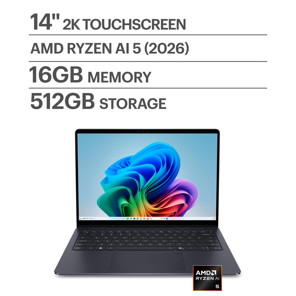 Dell - 14S - 14" 2K Touchscreen Laptop - AMD Ryzen AI 5 430 2026 - 16GB Memory - 512GB Storage - Copilot+ PC - Celestial Blue