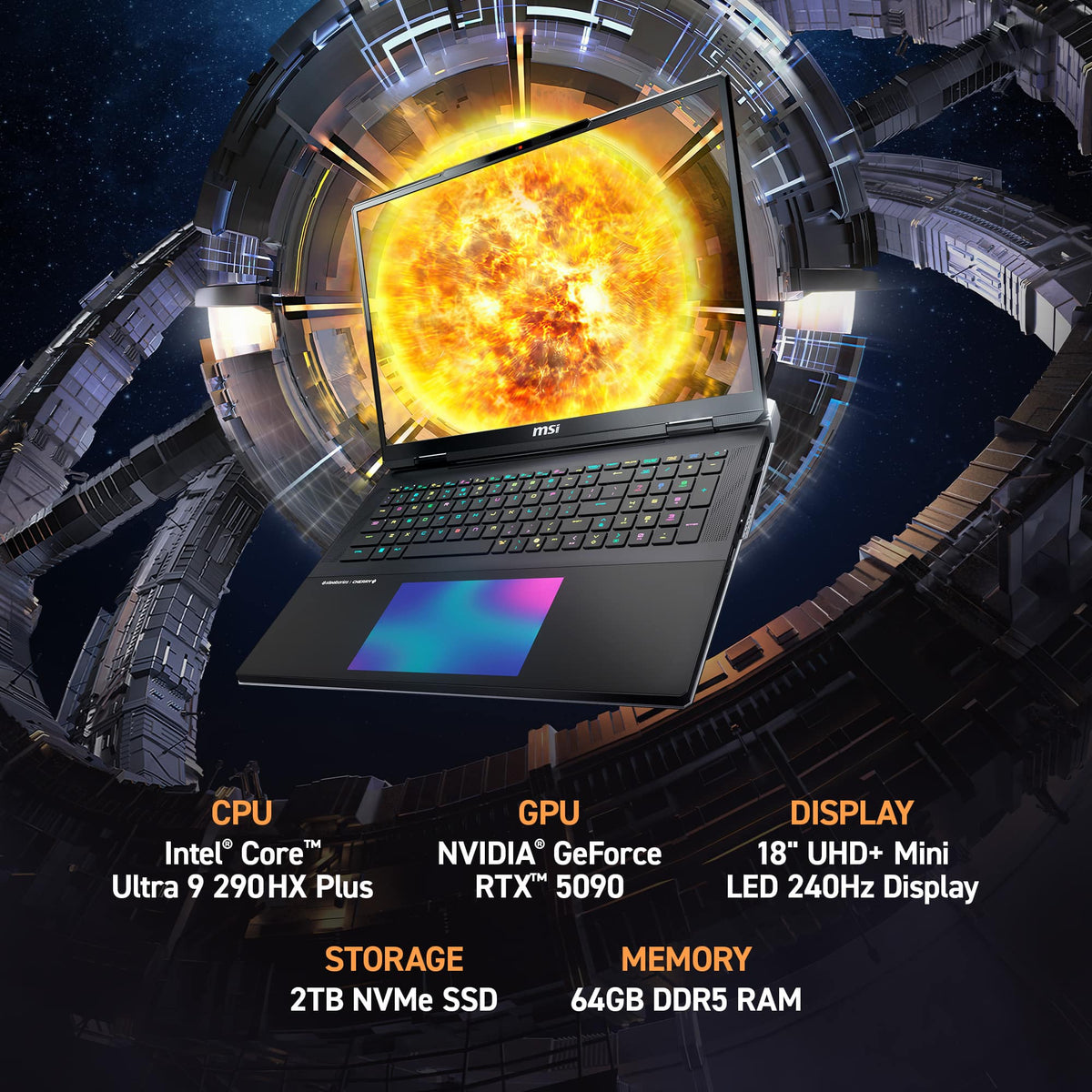 MSI - Titan 18 HX AI 18” UHD+ Gaming Laptop - Intel Core Ultra 9 290HX Plus 2026 - RTX 5090 - 64GB RAM - 4TB - Core Black