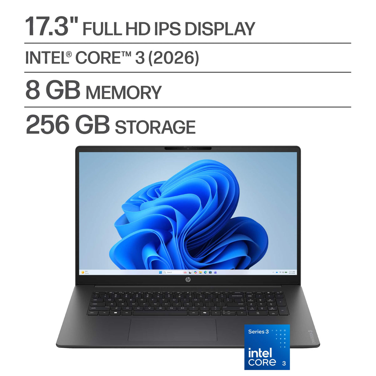 HP - OmniBook 3 - 17.3" Full HD Laptop - Intel Core 3 304 (2026) - 8GB Memory - 256GB SSD - Mica Silver