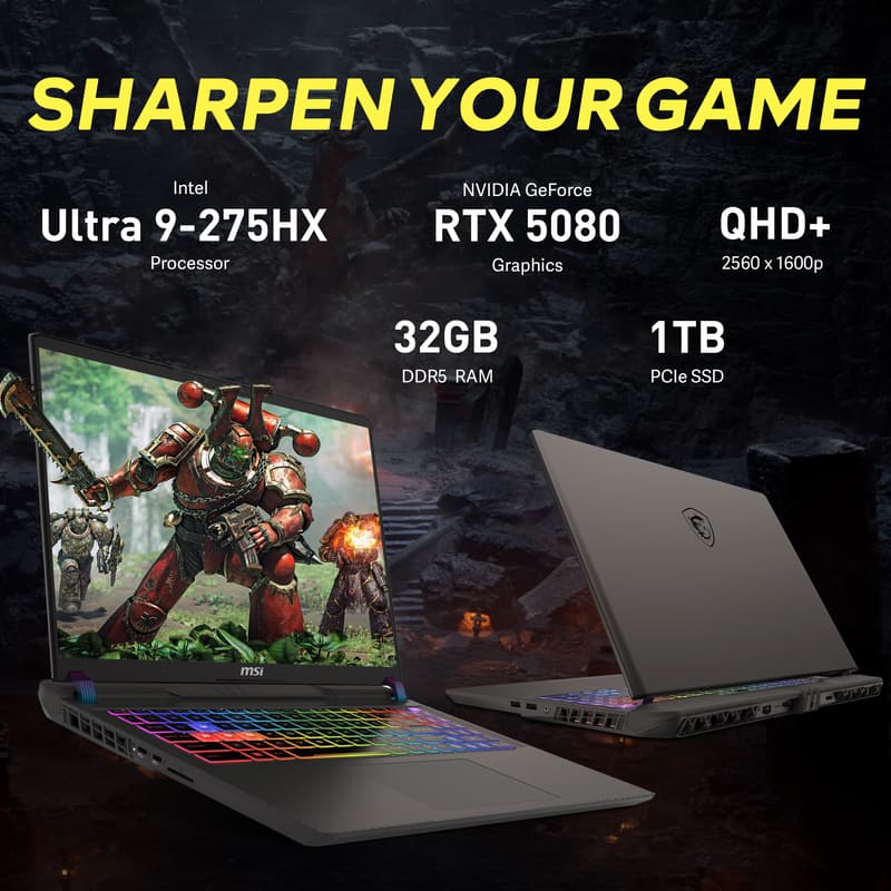MSI - Upgraded - Vector 16" 240Hz QHD+ Gaming Laptop,Intel Ultra 9-275HX,GeForce RTX 5080,32GB RAM,1TB SSD+1TB Dock Set,Win 11 - Gray