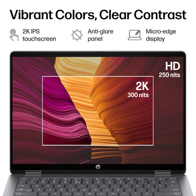 HP - 14" 2K Touchscreen 2-in-1 Chromebook Plus - Intel Core 3 N355 - 8GB Memory - 256GB Storage - Meteor Silver