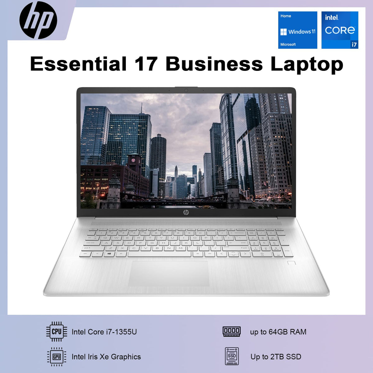 HP - Upgraded - 17.3'' Touchscreen Laptop - Intel Core i7-1355U - 64GB RAM - 2TB SSD - FP Reader & Backlit KB - With PCO Laptop Cooler - Silver