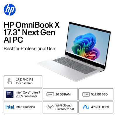 HP - OmniBook X 17.3" Full HD Touchscreen Laptop - Intel Core Ultra 7 (2024) - 16GB Memory - 512GB SSD - Copilot+ PC - Glacier Silver