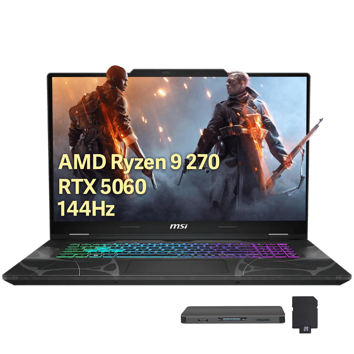MSI - Upgraded - Cyborg A15 15.6" FHD 144Hz Gaming Laptop,AMD Ryzen 9 270,32GB RAM,1TB SSD+1TB Dock Set,GeForce RTX 5060,Win 11 - Black