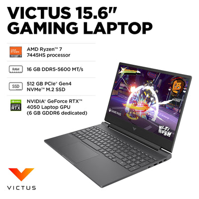 HP - Victus 15.6" 144Hz Full HD Gaming Laptop - AMD Ryzen 7 7445HS (2023) - 16GB Memory - NVIDIA GeForce RTX 4050 - 512GB SSD - Mica Silver