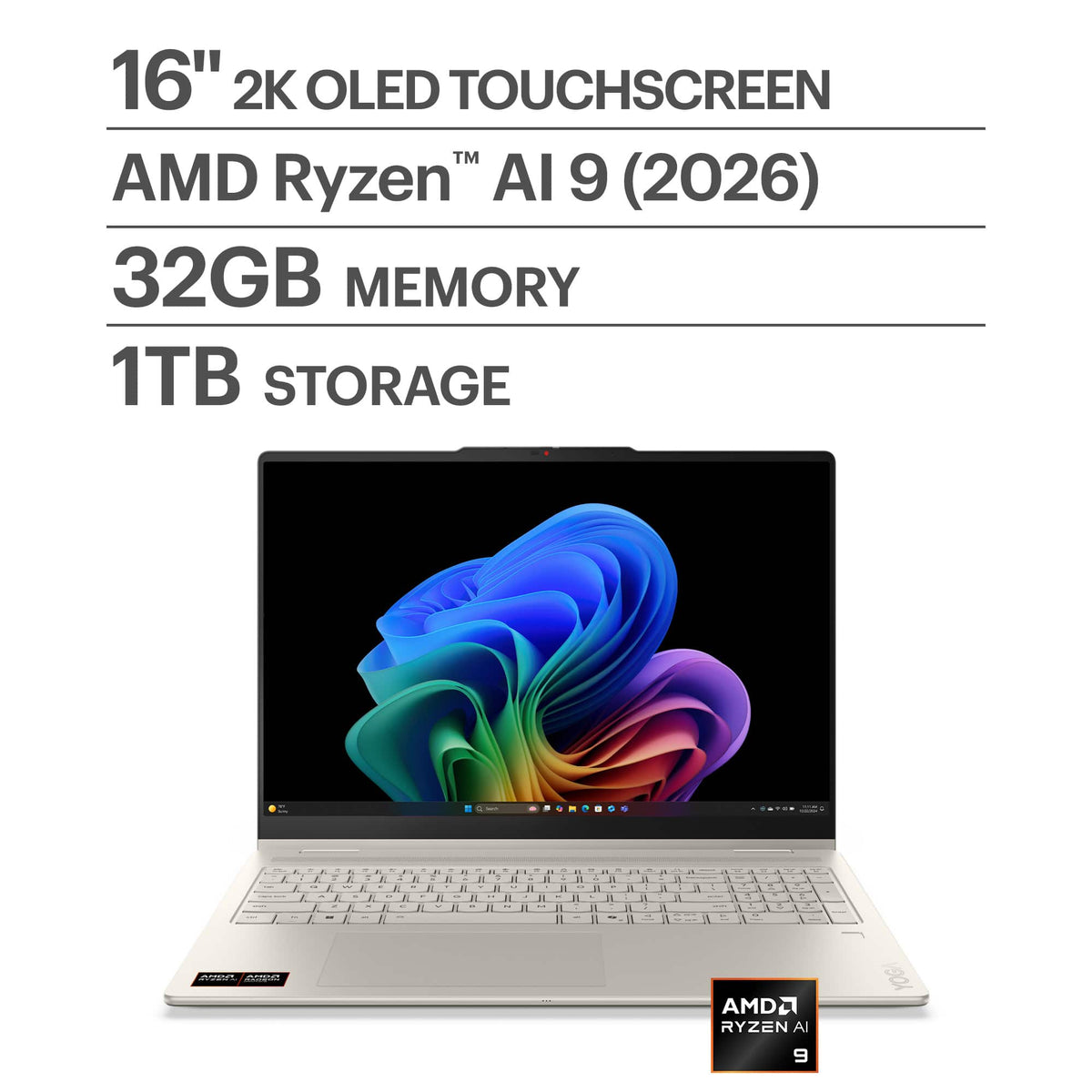 Lenovo - Yoga 7a 2-in-1 16" 2K OLED Touchscreen Laptop - AMD Ryzen AI 9 465 2026 - 32GB Memory - 1TB Storage - Copilot+ PC - Seashell