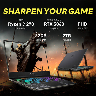 MSI - Upgraded - Cyborg A15 15.6" FHD 144Hz Gaming Laptop,AMD Ryzen 9 270,32GB RAM,2TB SSD+1TB Dock Set,GeForce RTX 5060,Win 11 - Black