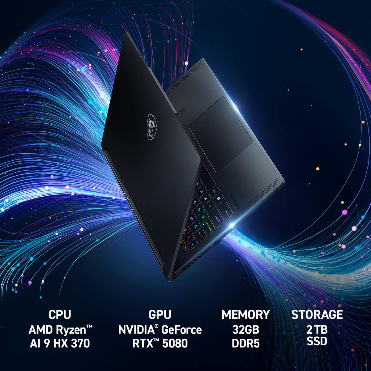 MSI - Stealth A16 AI+ 16" 240 Hz Gaming Laptop QHD+ - AMD Ryzen AI 9 HX 370 with 32GB Memory - GeForce RTX 5080 - 2TB SSD - Core Black, Black