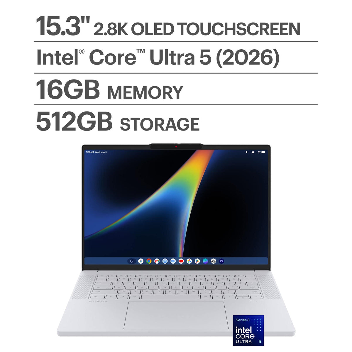 Lenovo - Googlebook 15.3" 3K 120Hz OLED Touchscreen Laptop - Intel Core Ultra 5 Processor 325 2026 - 16GB Memory - 512GB Storage - Cloud Grey