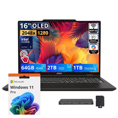 MSI - Upgraded - Venture 16" OLED Touch AI Laptop,Intel Ultra 9 285H,64GB DDR5,2TB SSD+1TB Dock,Intel Arc 140T,Backlit,Win 11 Pro - Solid Gray