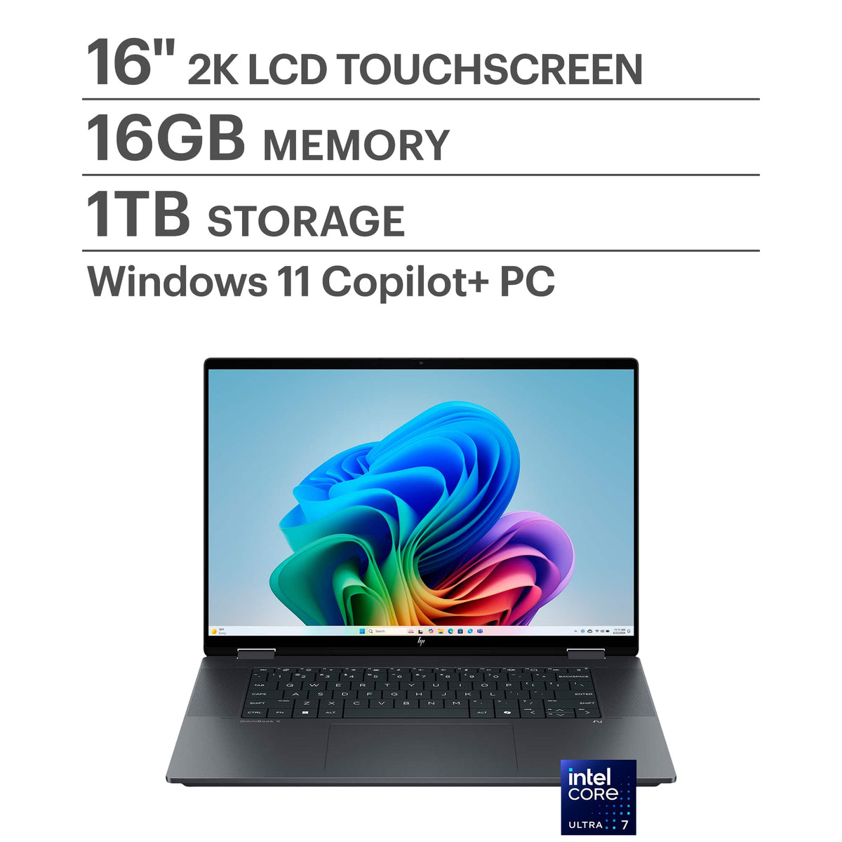 HP - OmniBook X Flip 2-in-1 - 16" 2K Touchscreen Laptop - Intel Core Ultra 7 (2024) - 16GB Memory - 1TB SSD - Copilot+ PC - Eclipse Gray