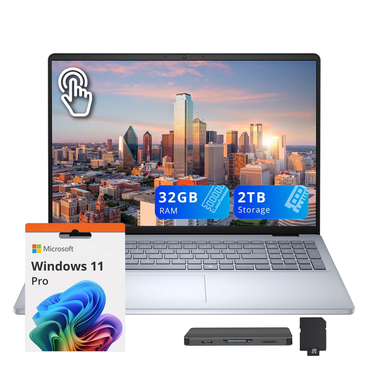 Dell - Upgraded - 16 16" FHD+ Touchscreen Laptop,Intel Core 7 150U,32GB RAM,1TB SSD+1TB Dock Set,Backlit,Fingerprint,Win 11 Pro - Blue