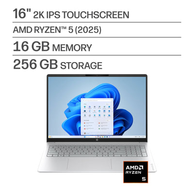 HP - OmniBook 3 - 16" 2K Touchscreen Laptop - AMD Ryzen 5 40 - 16GB Memory - 256GB SSD - Glacier Silver