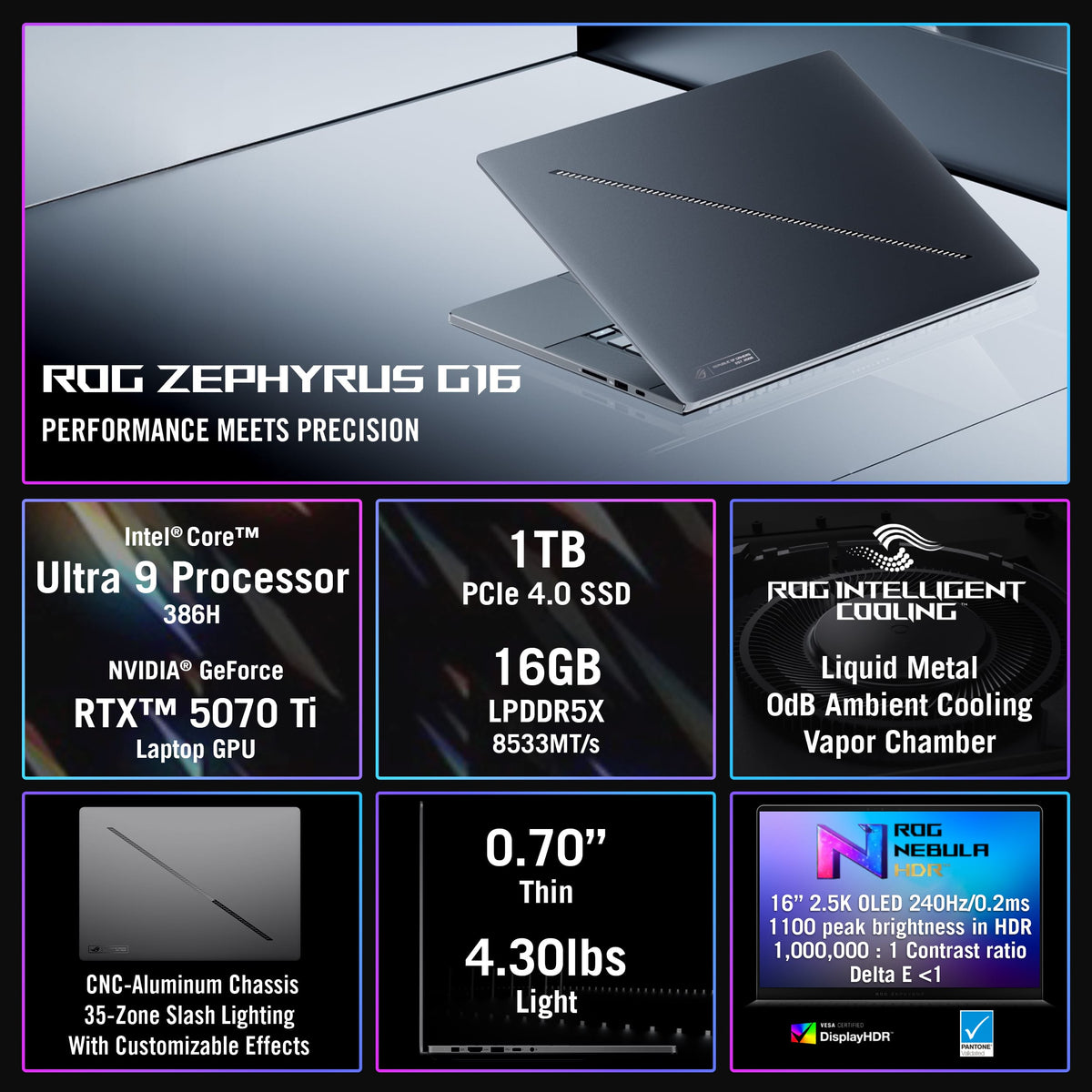 ASUS - ROG Zephyrus G16 16" OLED 3K Gaming Laptop- Intel Core Ultra 9 386H 2026- 16GB Memory - GeForce RTX 5070Ti - 1TB Storage - Eclipse Gray