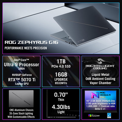 ASUS - ROG Zephyrus G16 16" OLED 3K Gaming Laptop- Intel Core Ultra 9 386H 2026- 16GB Memory - GeForce RTX 5070Ti - 1TB Storage - Eclipse Gray