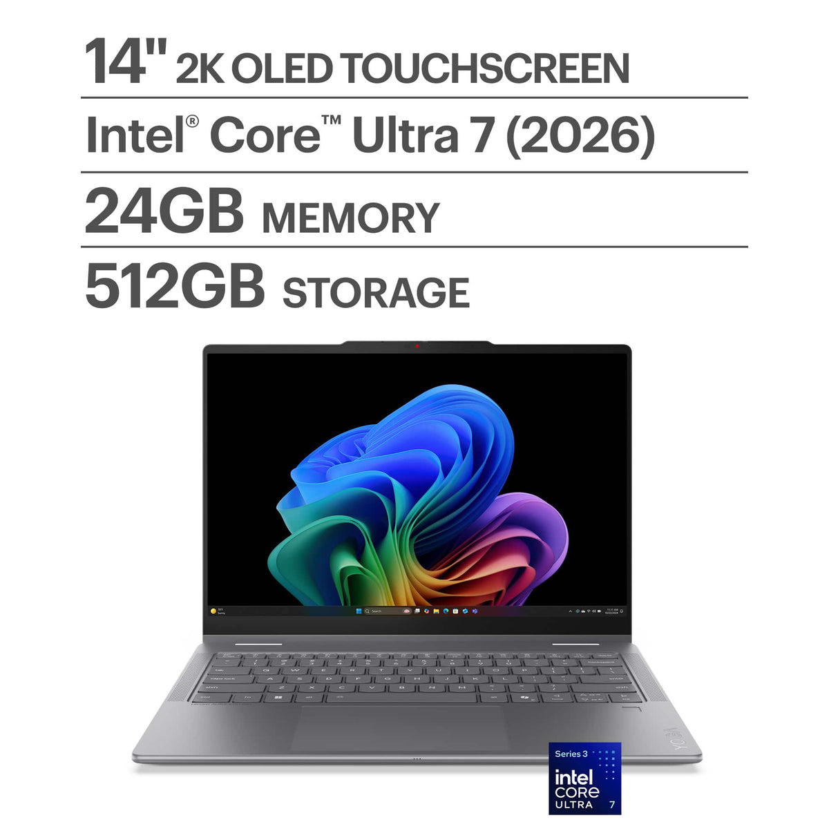Lenovo - Yoga 7i 2-in-1 14" 2K OLED Touchscreen Laptop - Core Ultra 7 Processor 355 2026- 24GB Memory - 512GB Storage - Luna Grey