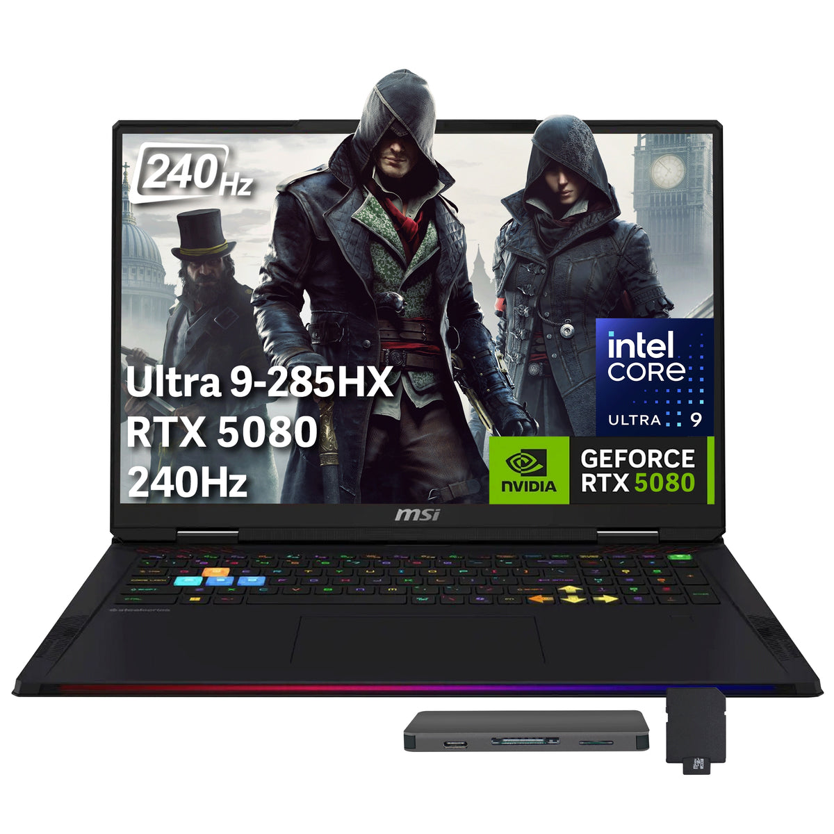 MSI - Upgraded - Raider 18" QHD+ 240Hz Gaming Laptop,Intel Core Ultra 9 285HX,RTX 5080,64GB,2TB SSD+1TB Dock,Backlit,Win 11 Pro - Black