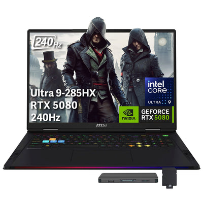 MSI - Upgraded - Raider 18" QHD+ 240Hz Gaming Laptop,Intel Core Ultra 9 285HX,RTX 5080,64GB,2TB SSD+1TB Dock,Backlit,Win 11 Pro - Black