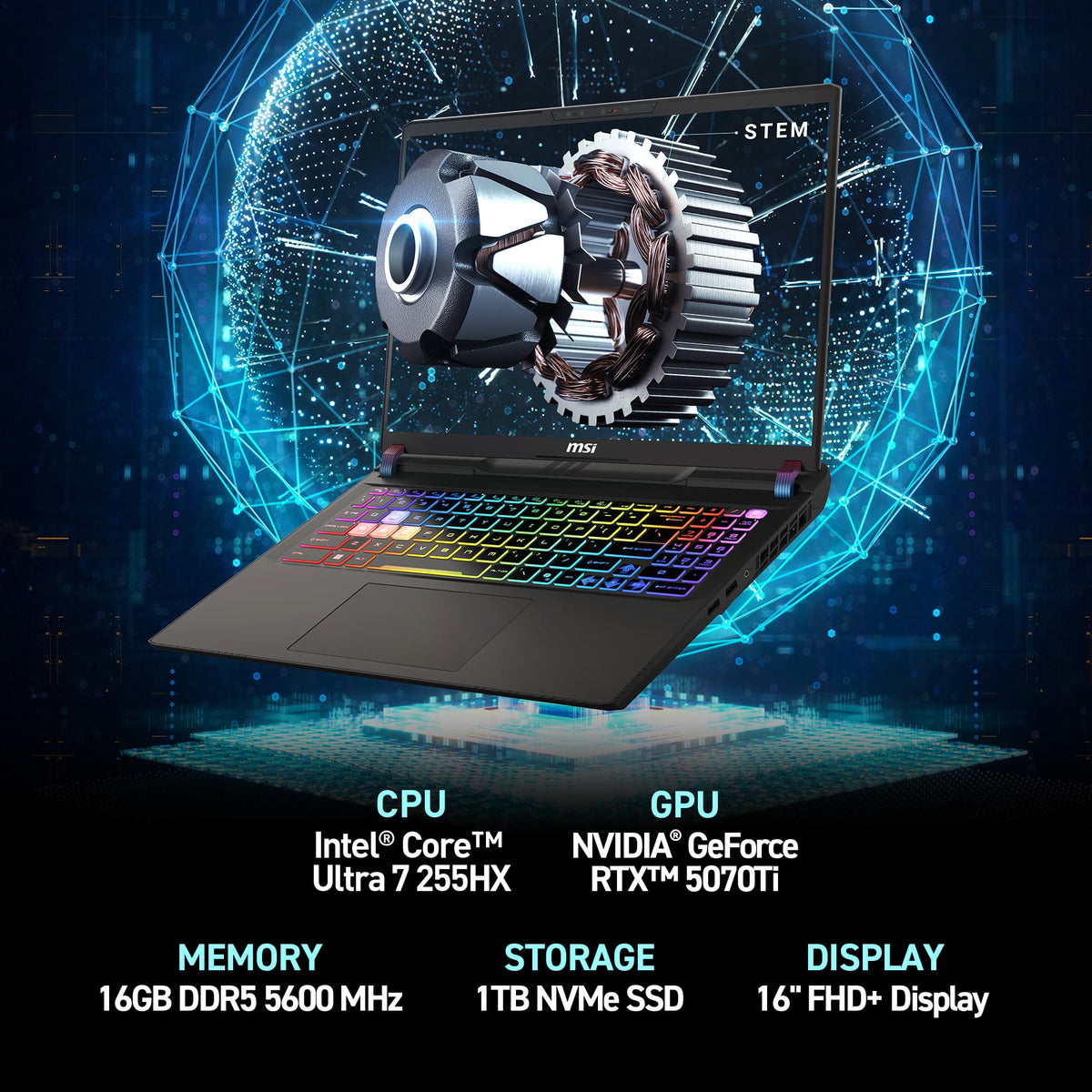 MSI - Vector 16 HX AI 16" 144Hz FHD+ WUXGA Gaming Laptop - Intel Ultra 7-255HX - GeForce RTX 5070Ti -16GB Memory - 1TB SSD - Cosmo Gray