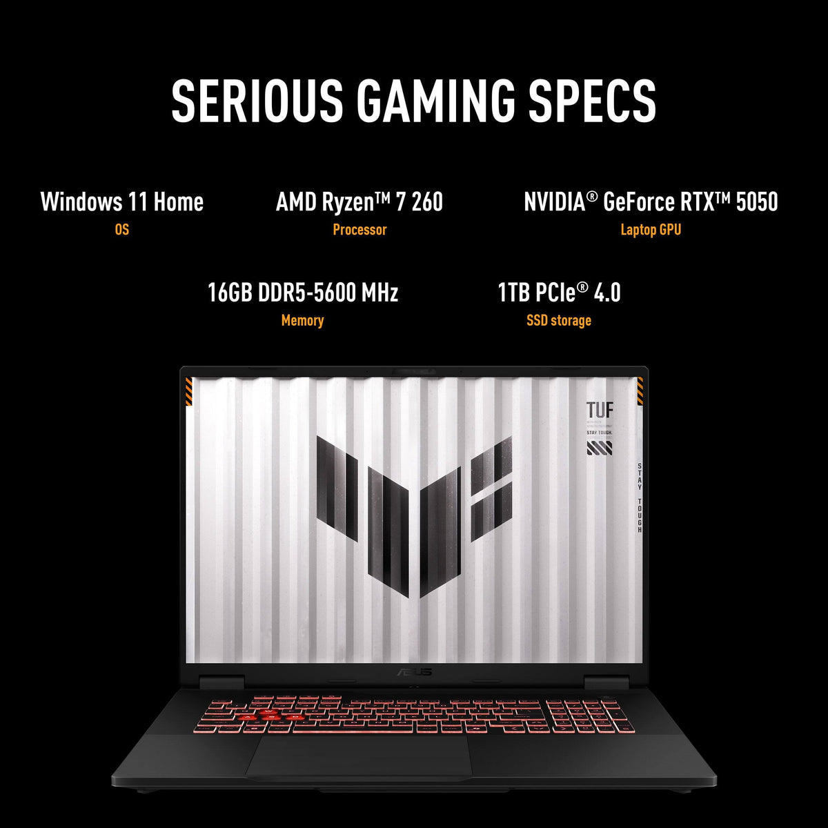 ASUS - TUF Gaming 18" 144Hz Laptop - A18 - AMD Ryzen 7 260 with GeForce RTX 5050 - 16GB Memory - 1TB SSD - RGB Backlit - Gray