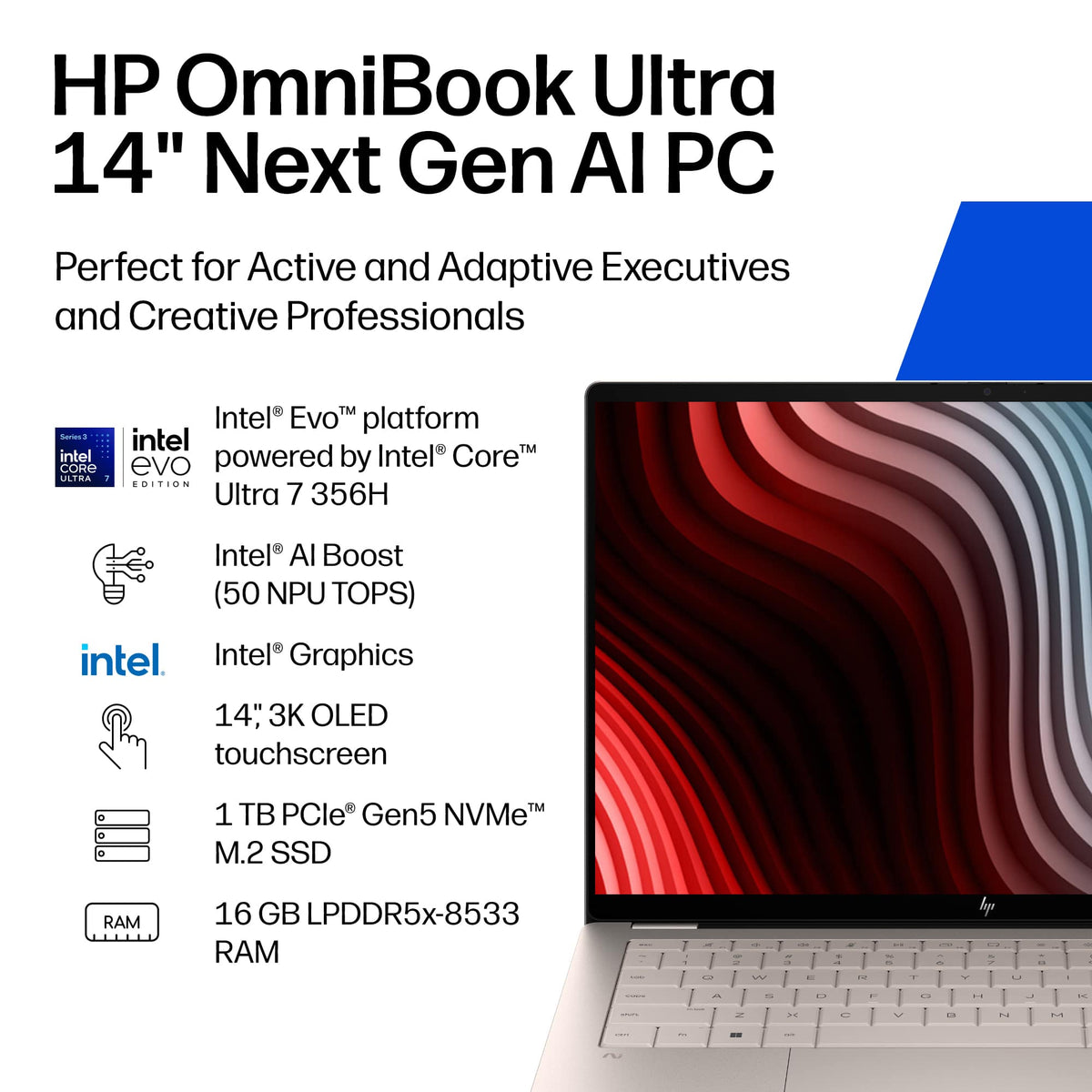 HP - OmniBook Ultra - 14" 3K OLED Touchscreen Laptop - Intel Core Ultra 7 (2026) - 16GB Memory - 1TB SSD - Copilot+ PC - Silk Sand