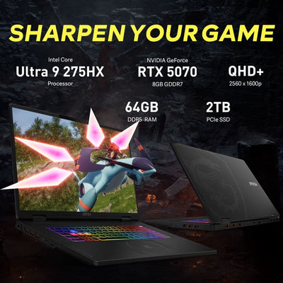 MSI - Upgraded - Crosshair 18" 240Hz Gaming Laptop,Ultra 9 275HX,GeForce RTX 5070,64GB RAM,2TB SSD+1TB Dock Set,Win 11 Pro - Black