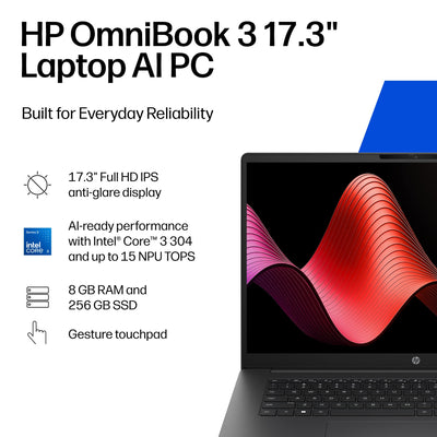 HP - OmniBook 3 - 17.3" Full HD Laptop - Intel Core 3 304 (2026) - 8GB Memory - 256GB SSD - Mica Silver