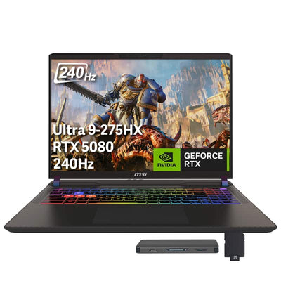 MSI - Upgraded - Vector 16" 240Hz QHD+ Gaming Laptop,Intel Ultra 9-275HX,GeForce RTX 5080,32GB RAM,1TB SSD+1TB Dock Set,Win 11 - Gray