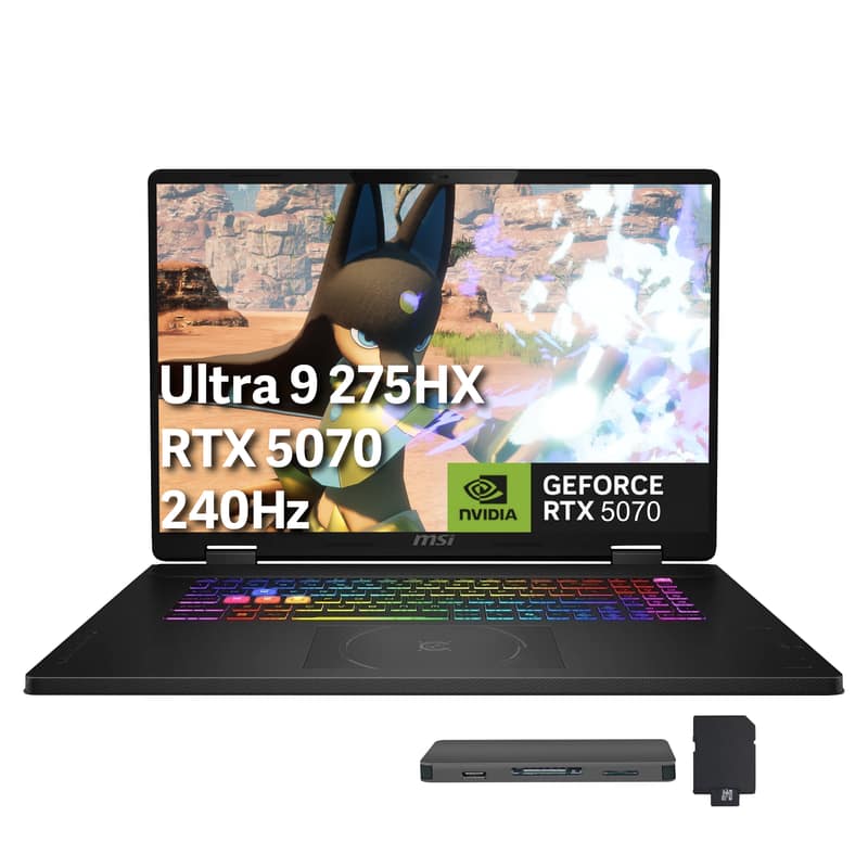 MSI - Upgraded - Crosshair 18" 240Hz Gaming Laptop,Intel Ultra 9 275HX,GeForce RTX 5070,32GB RAM,2TB SSD+1TB Dock Set,Win 11 - Black