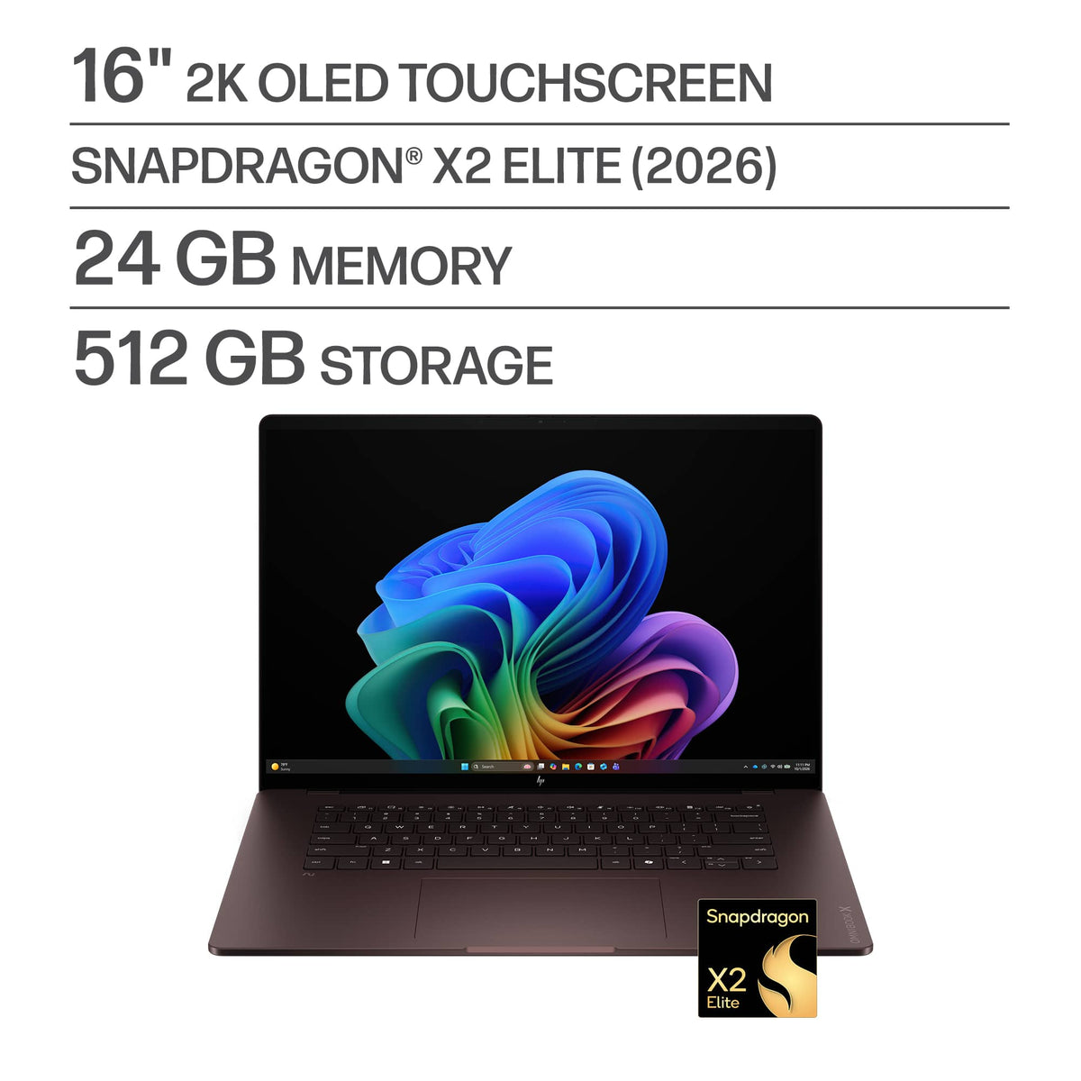 HP - OmniBook X 16" 2K OLED Touchscreen Laptop - Snapdragon X2 Elite (2026) - 24GB Memory - 512GB SSD - Copilot+ PC - Deep Espresso