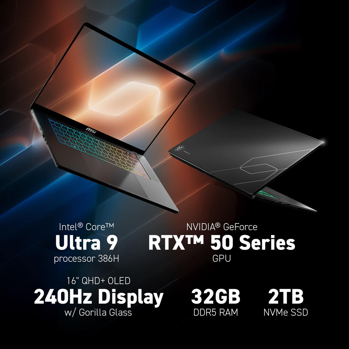 MSI - Stealth 16 AI+ 16" 2.5K 240Hz OLED Gaming Laptop Intel Core U9-386H - NVIDIA GeForce RTX 5080 - 32GB Memory -2TB Storage - Charcoal Black
